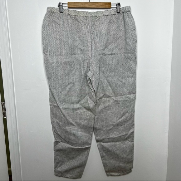 EILEEN FISHER Organic Linen Check Straight Pull On Pants - Picture 5 of 7